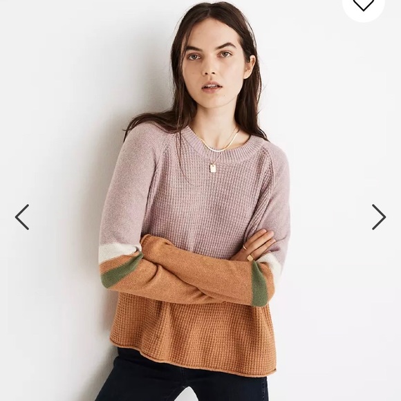 Madewell Sweaters - Striped Roll-Trim Waffle Pullover Sweater in Cotton-Merino Yarn